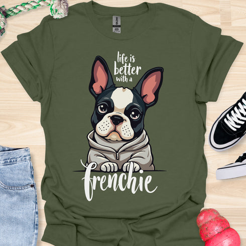Life is better with a frenchie - V4 - Modern Portrait T-Shirt